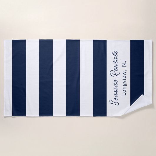 Namensskripte für blaue Streifen Strandtuch (Vorderseite)