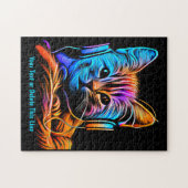 Namenstext hinzufügen, Aqua Orange Neon Cat Kopfhö Puzzle (Horizontal)