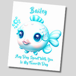 Namenstext hinzufügen, Baby Aqua Blue Fish Kinderz Poster