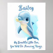 Namenstext hinzufügen, Baby Blue Dolphin Kinderzim Poster (Vorne)