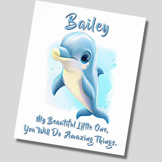Namenstext hinzufügen, Baby Blue Dolphin Kinderzim Poster