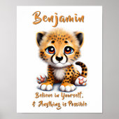 Namenstext hinzufügen, Baby Cheetah Cub Kinderzimm Poster (Vorne)