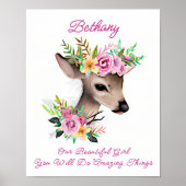 Namenstext hinzufügen, Baby Deer Fawn mit rosa Blu Poster (Vorne)