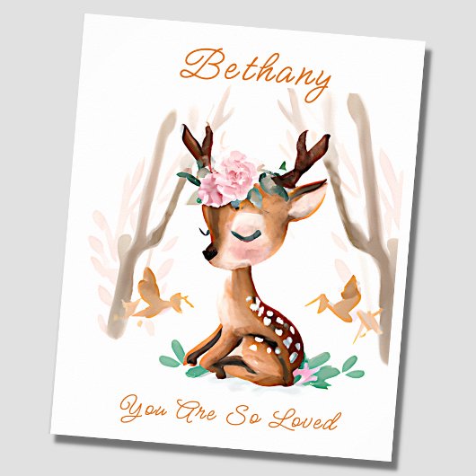 Namenstext hinzufügen, Baby Deer Fawn Woodland Kin Poster