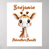 Namenstext hinzufügen, Baby Giraffe Afrikanisches Poster (Vorne)