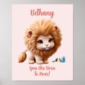 Namenstext hinzufügen, Baby Lion mit blauer Blume Poster (Vorne)