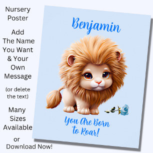 Namenstext hinzufügen, Baby Lion mit blauer Blume Poster