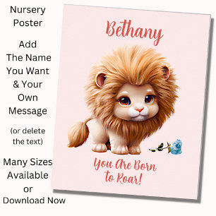 Namenstext hinzufügen, Baby Lion mit blauer Blume Poster