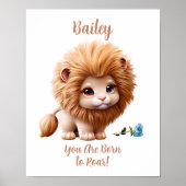 Namenstext hinzufügen, Baby Lion mit Blue Blume Po Poster (Vorne)