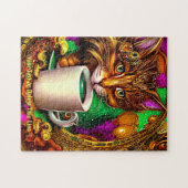 Namenstext hinzufügen, bekleidete Katze mit weißer Puzzle (Horizontal)