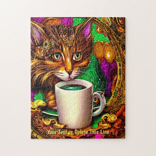 Namenstext hinzufügen, bekleidete Katze mit weißer Puzzle (Vertikal)