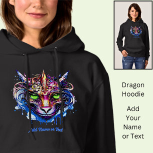 Namenstext hinzufügen Blauer Rosa Fantasie Drachen Hoodie