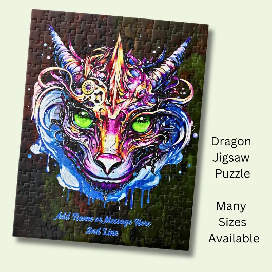 Namenstext hinzufügen Blauer Rosa Fantasie Drachen Puzzle