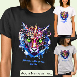 Namenstext hinzufügen Blauer Rosa Fantasie Drachen T-Shirt
