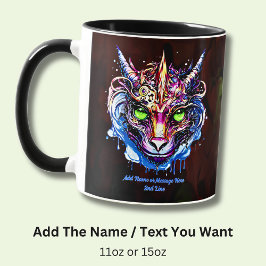 Namenstext hinzufügen Blauer Rosa Fantasie Drachen Tasse