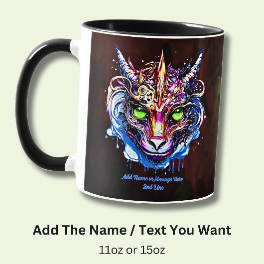 Namenstext hinzufügen Blauer Rosa Fantasie Drachen Tasse
