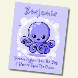 Namenstext hinzufügen, Blue Baby Octopus in Blase  Poster