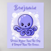 Namenstext hinzufügen, Blue Baby Octopus in Blase Poster (Vorne)