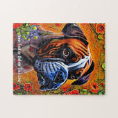 Namenstext hinzufügen, Dog mit roten Blume einfüge Puzzle (Horizontal)