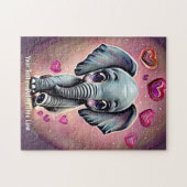 Namenstext hinzufügen, Graue Babyelephant mit rosa Puzzle (Horizontal)