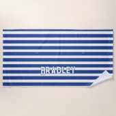 Namenstext hinzufügen, grungy, dunkelblaue Streife Strandtuch (Vorderseite)