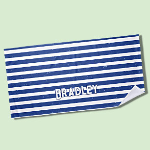 Namenstext hinzufügen, grungy, dunkelblaue Streife Strandtuch