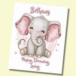 Namenstext hinzufügen, Happy Baby Elephant Kinderz Poster