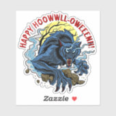 Namenstext hinzufügen, Happy Howl-Oween Wolf Phras Aufkleber (Blatt)