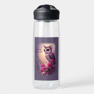 Namenstext hinzufügen, Lila Owl- und rosafarbene B Trinkflasche