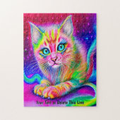 Namenstext hinzufügen, Neonbogen Katzenkitten mit Puzzle (Vertikal)