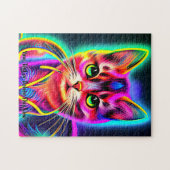 Namenstext hinzufügen, Neoneffektkatze mit Regenbo Puzzle (Horizontal)