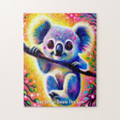 Namenstext hinzufügen, Niedliche Babykoala in Bäum Puzzle (Vertikal)