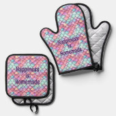 Namenstext hinzufügen, Pink Aqua Mermaid-Skala mit Ofenhandschuh & Topflappen-Set (Vorderseite/Rückseite)