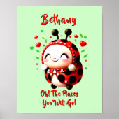 Namenstext hinzufügen, Roter Ladybug-Käfer, grünes Poster (Vorne)