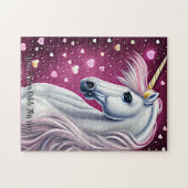 Namenstext hinzufügen, Silver Mauve Unicorn, Herz Puzzle (Horizontal)