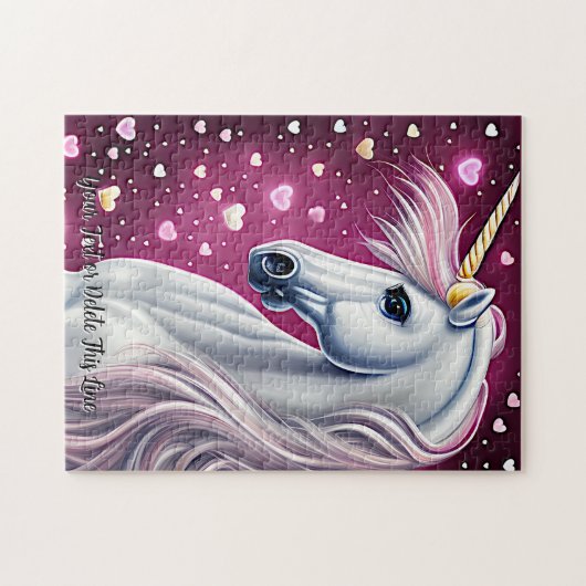 Namenstext hinzufügen, Silver Mauve Unicorn, Herz Puzzle (Horizontal)