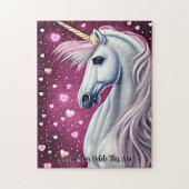 Namenstext hinzufügen, Silver Mauve Unicorn, Herz Puzzle (Vertikal)