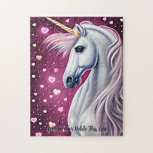 Namenstext hinzufügen, Silver Mauve Unicorn, Herz Puzzle (Vertikal)