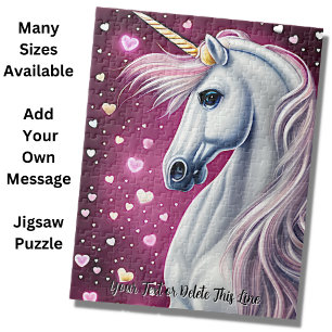Namenstext hinzufügen, Silver Mauve Unicorn, Herz  Puzzle