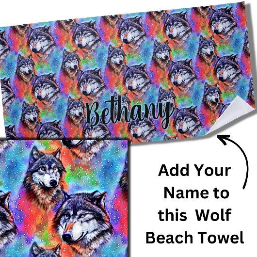 Namenstext hinzufügen Wolfskopf auf hellen Pastell Strandtuch