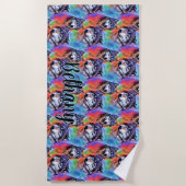 Namenstext hinzufügen Wolfskopf auf hellen Pastell Strandtuch (Vorderseite)