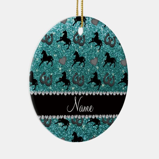 Namenstürkis-Glitter-Pferdeherzen Hufeisen Keramik Ornament (Rechts)