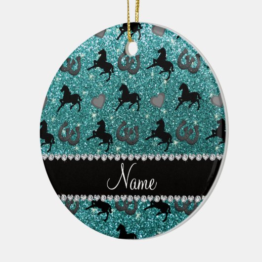 Namenstürkis-Glitter-Pferdeherzen Hufeisen Keramik Ornament (Links)