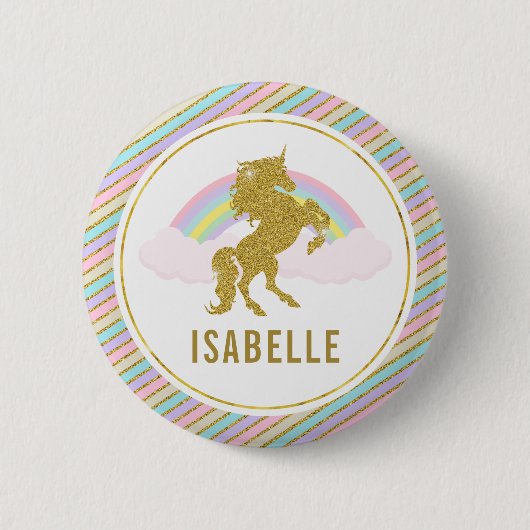Namensumbau-Regenbogenunicorn-Party-Button Button (Vorderseite)
