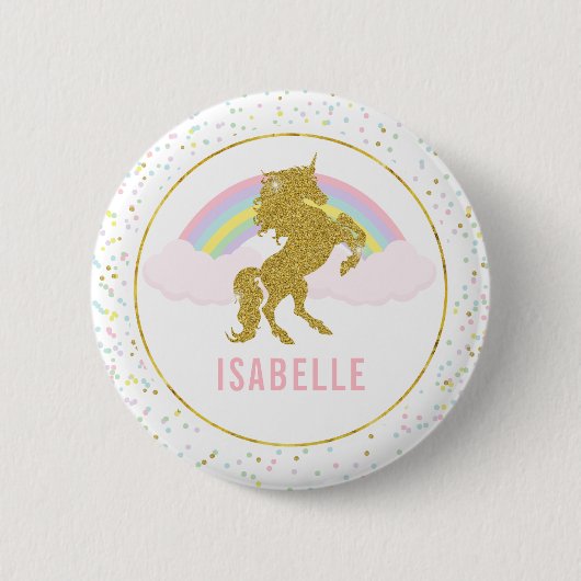 Namensumbau-Regenbogenunicorn-Party-Button Button (Vorderseite)