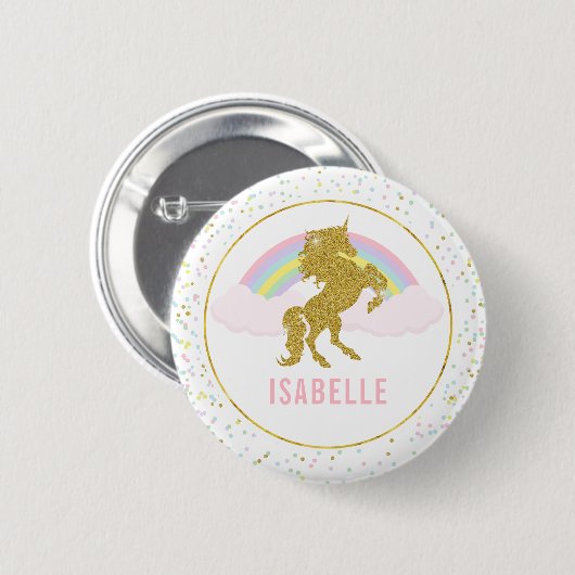 Namensumbau-Regenbogenunicorn-Party-Button Button (Vorne & Hinten)