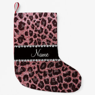 Namepastellrosa-Glitterleoparddruck Kleiner Weihnachtsstrumpf