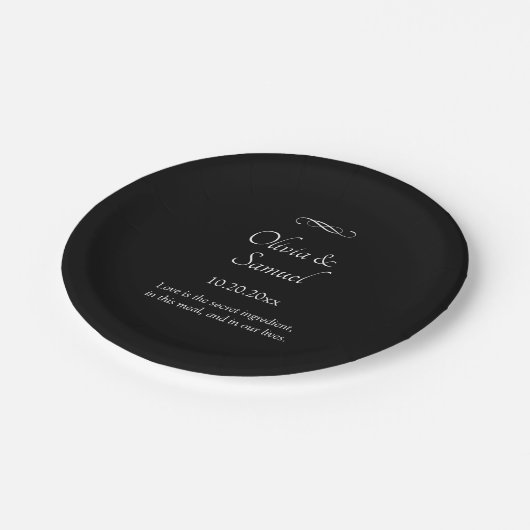 Names Date Message Black White Infinity Scroll, 7" Pappteller (Schrägansicht)