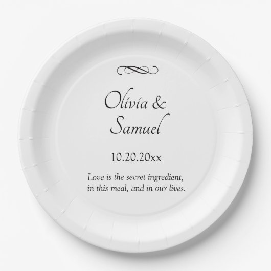 Names Date Message Black White Infinity Scroll, 9" Pappteller (Vorderseite)