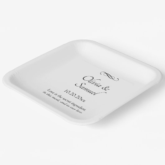 Names Date Message Black White Infinity Scroll, 9" Pappteller (Gewinkelt)